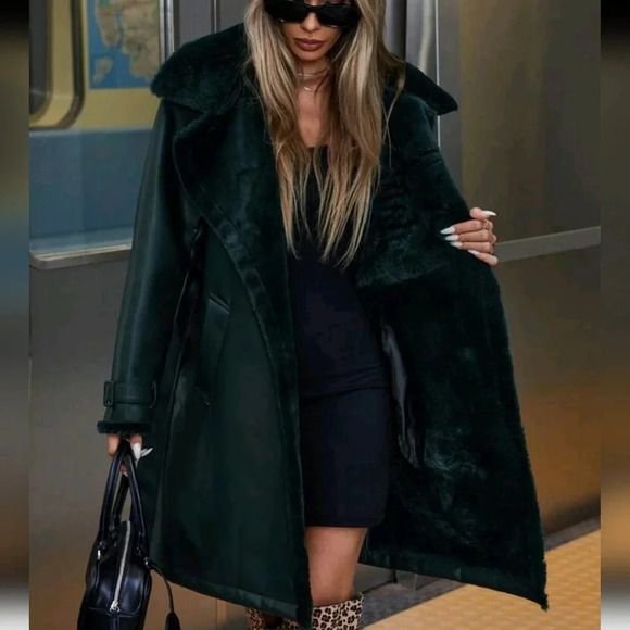 Jackets & Blazers - Business Turndown Collar Long Faux Fur Composite Coat